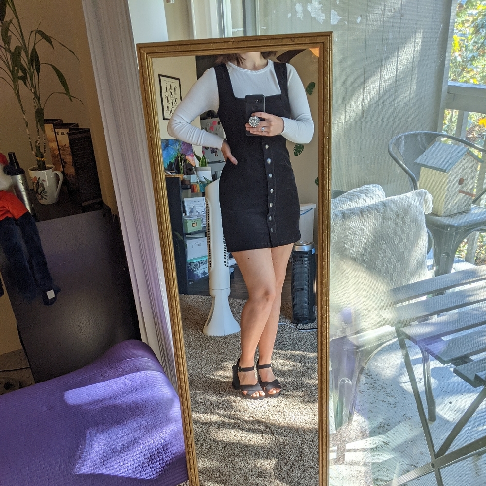 Urban Outfitters Black Corduroy Button-Down Mini Dress